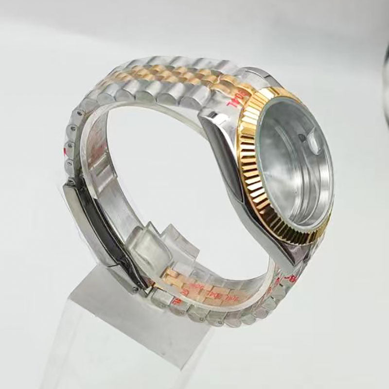Factory direct sales 40mm dog tooth ring log case plus strap stainless steel case strap set is suitable for NH35 machine