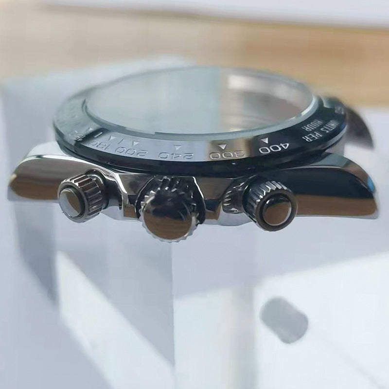 Alternative Daytona 304 Stahl, schwarzer Stahlrand, 40 mm, Sechs-Stift-Quarzgehäuse, Zifferblatt, Zeigersatz, passend für VK63-Maschine