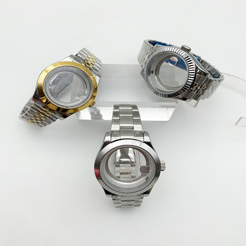 Dog tooth ring log tooth ring strap case 40mm transparent, stainless steel case, suitable for NH35/36 movement