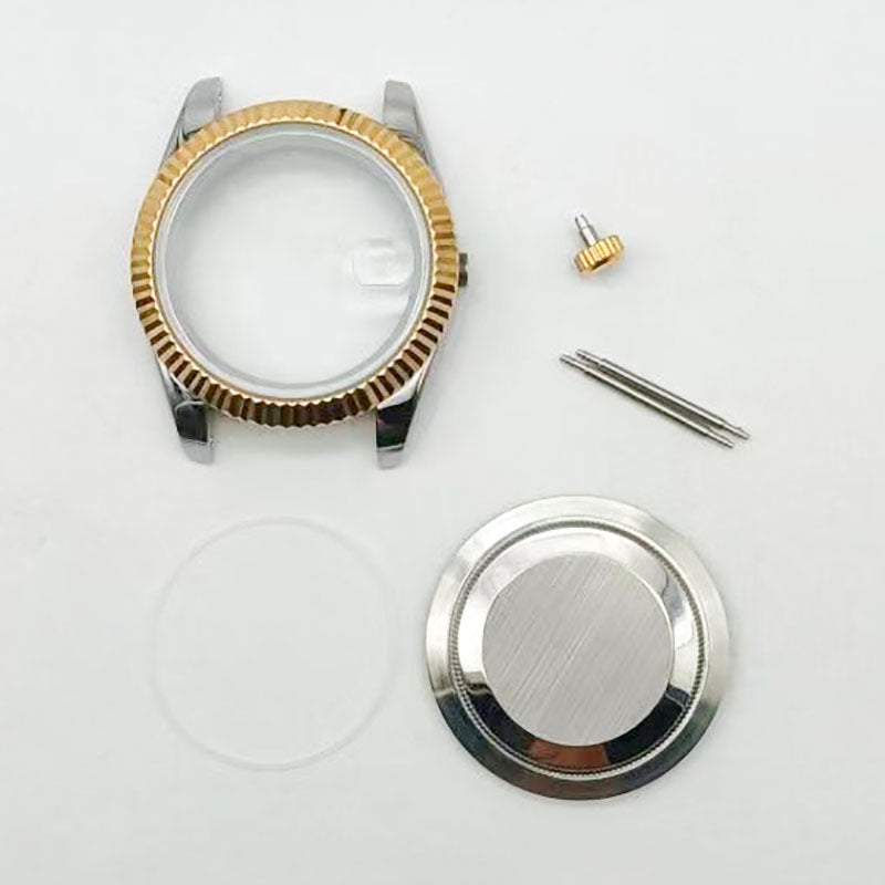 Factory direct sales 40mm dog tooth ring log case plus strap stainless steel case strap set is suitable for NH35 machine