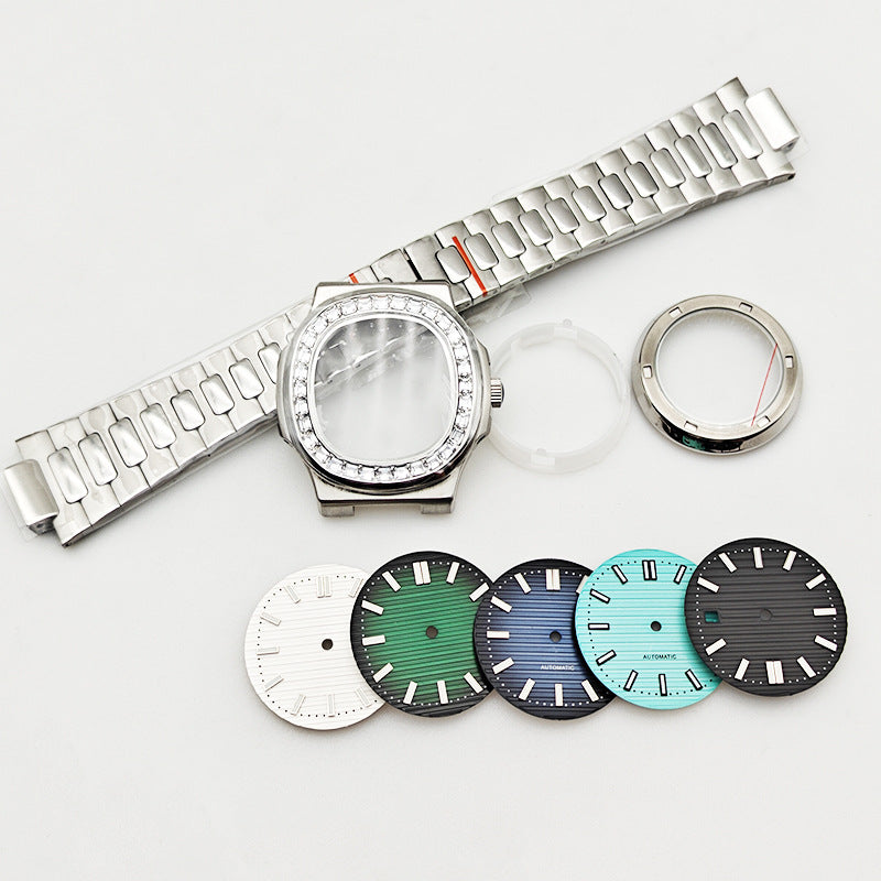 Nautilus mechanical watch accessories set 316L stainless steel case strap suitable for 2813/8215 movement