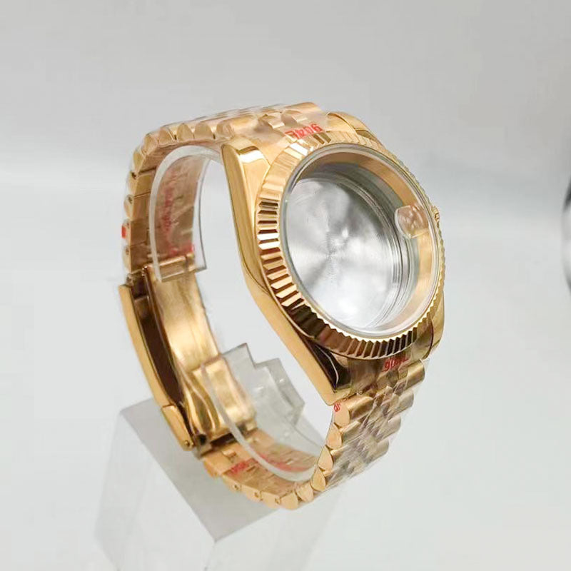 Factory direct sales 40mm dog tooth ring log case plus strap stainless steel case strap set is suitable for NH35 machine