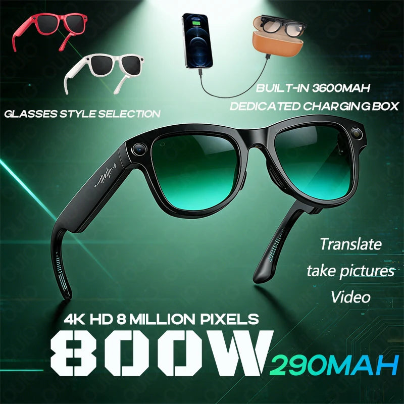 M02 Ultra 800W Smart Glasses Translator Photo Video Recording Music Playback With Charging Box SmartGlasses Sunglasses Men Women