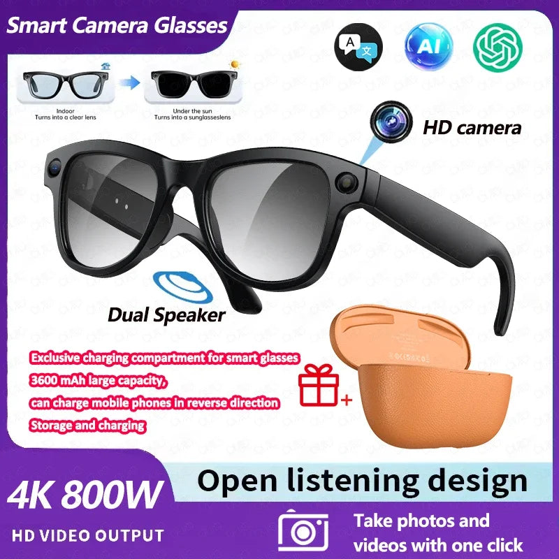 M02 Ultra 800W Smart Glasses Translator Photo Video Recording Music Playback With Charging Box SmartGlasses Sunglasses Men Women