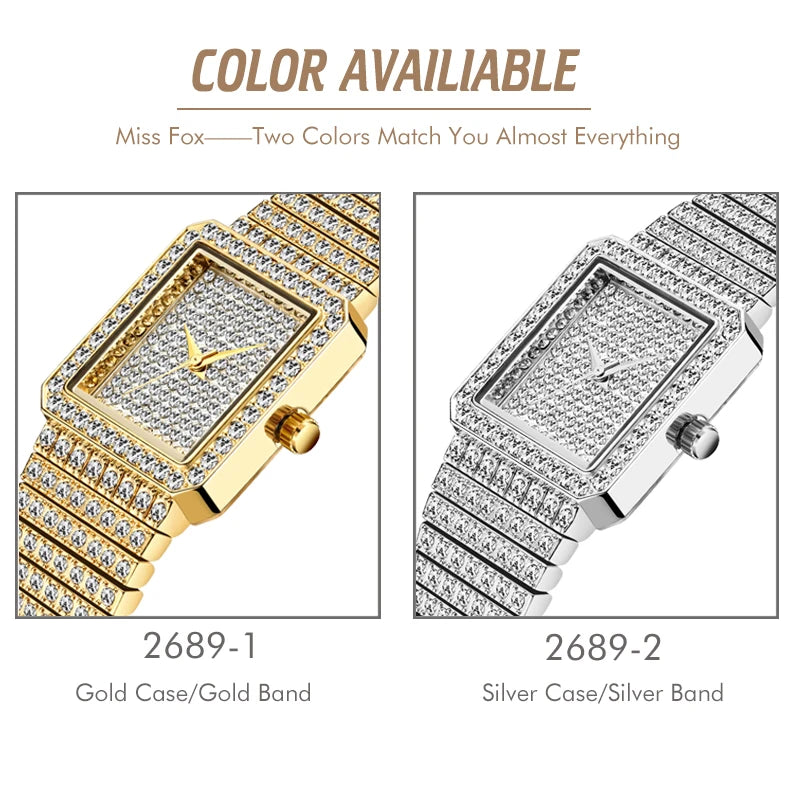 Luxury Gold Women's Watches Fashion Hip Hop Iced Diamond Jewelry Waterproof Square WristWatch Ladies Gift