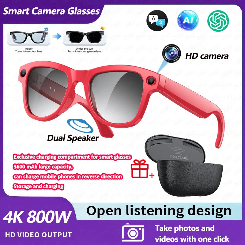 M02 Ultra 800W Smart Glasses Translator Photo Video Recording Music Playback With Charging Box SmartGlasses Sunglasses Men Women