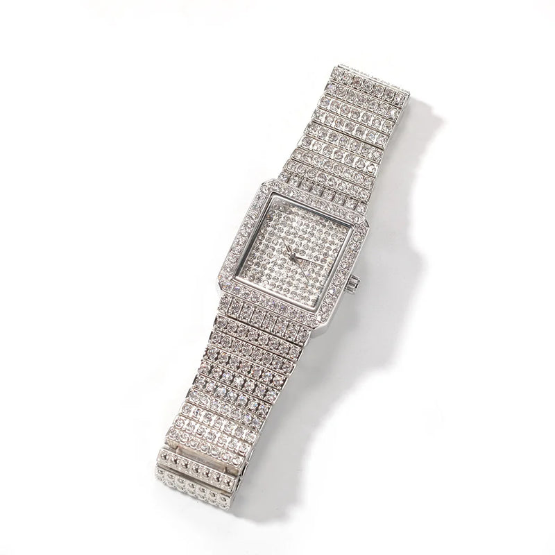 Luxury Gold Women's Watches Fashion Hip Hop Iced Diamond Jewelry Waterproof Square WristWatch Ladies Gift