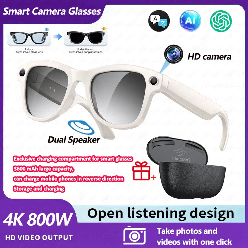 M02 Ultra 800W Smart Glasses Translator Photo Video Recording Music Playback With Charging Box SmartGlasses Sunglasses Men Women