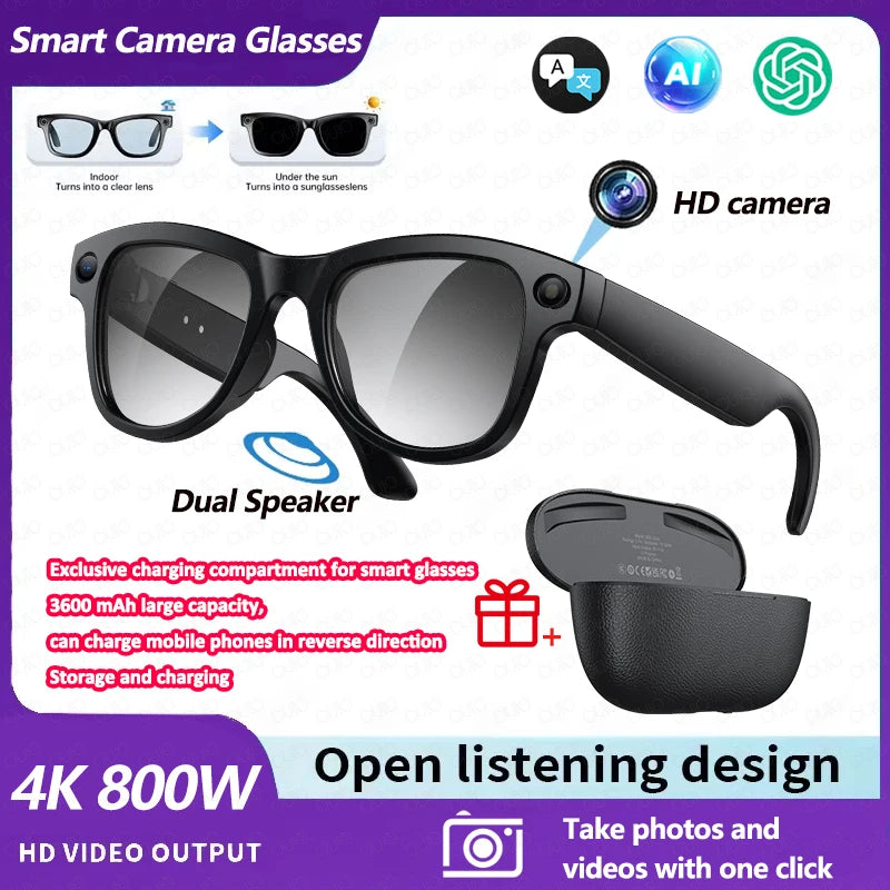 M02 Ultra 800W Smart Glasses Translator Photo Video Recording Music Playback With Charging Box SmartGlasses Sunglasses Men Women