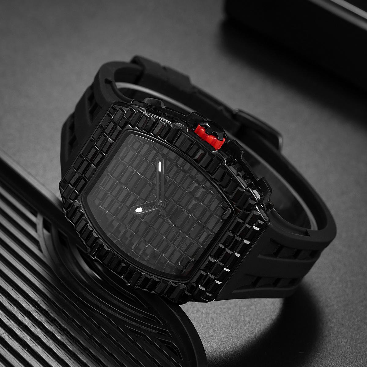 Mens Watch live broadcast popular wine barrel type T square diamond personalized fashion hip-hop silicone strap watch