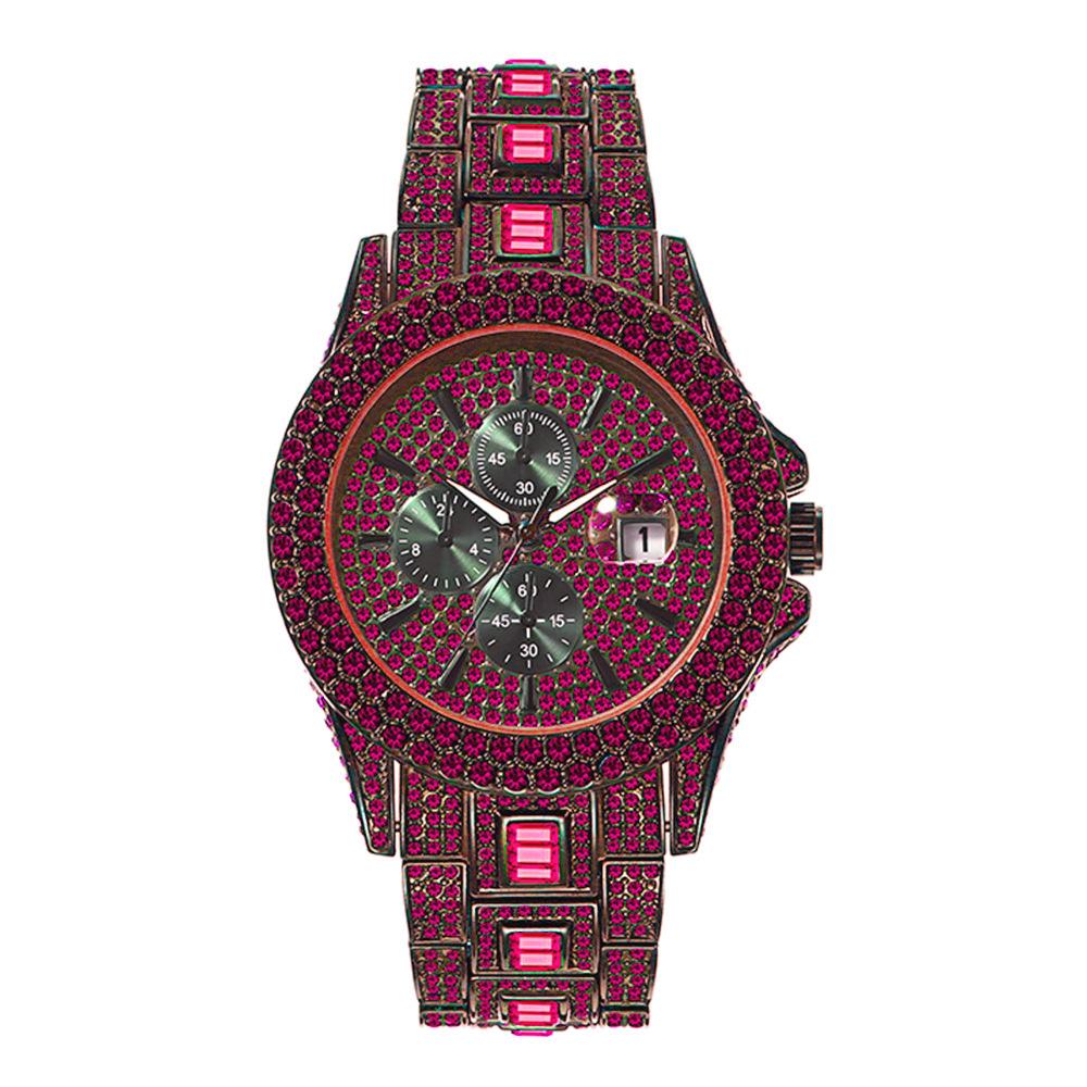 Mens Fashion watch, live stream popular fashion hip-hop full diamond colored diamond men's luminous quartz watch