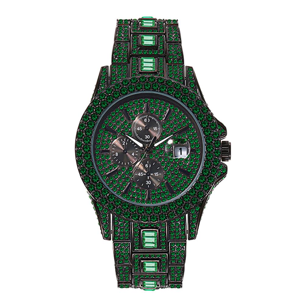 Mens Fashion watch, live stream popular fashion hip-hop full diamond colored diamond men's luminous quartz watch