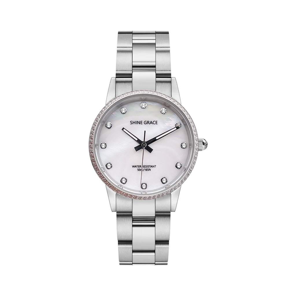 Amazon.com: SHINE GRACE Women's Watch Sliver Ladies Watch for Women  Waterproof Analog Quartz All Stainless Steel (White) : Clothing, Shoes &  Jewelry